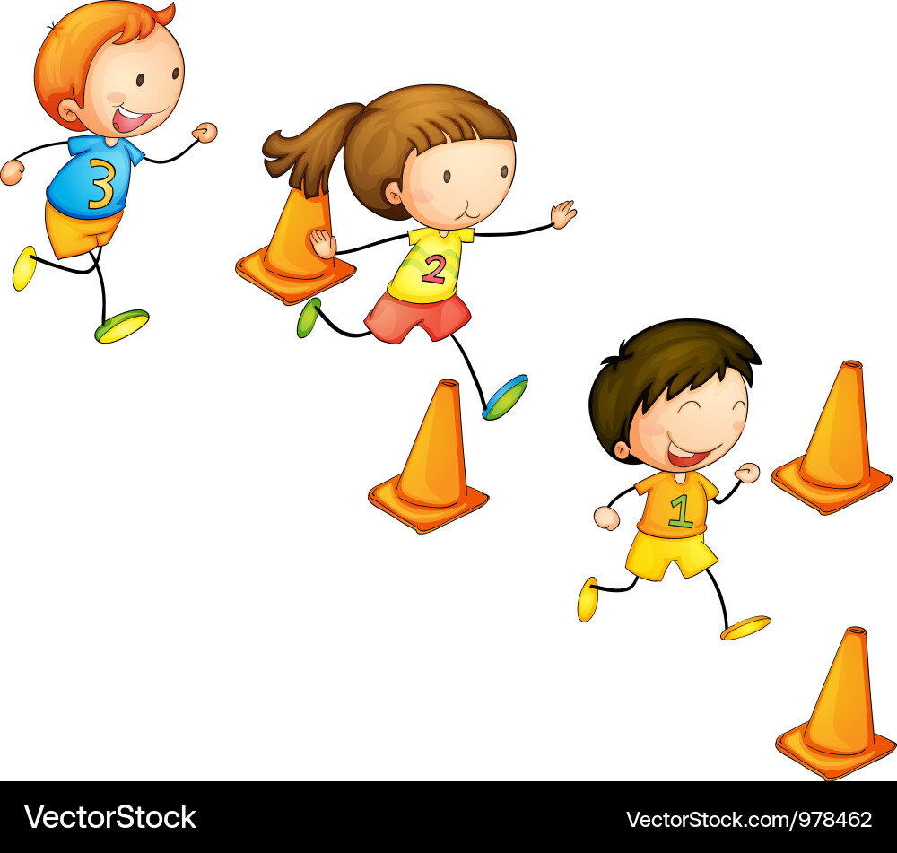 Children Running with Cones vector image