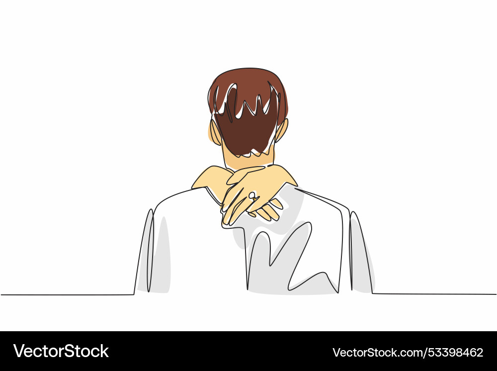 Single continuous line drawing man hugged by two Single continuous line drawing man hugged by two vector image