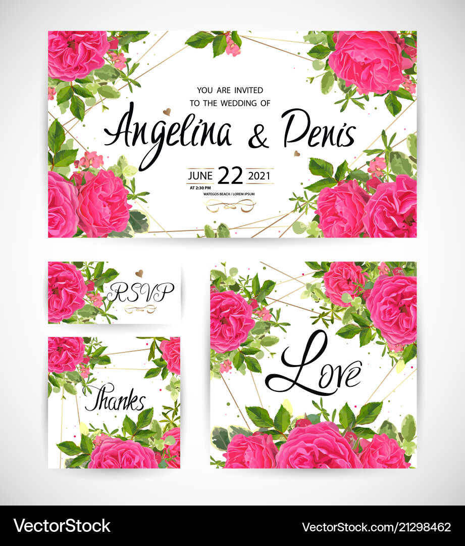 Wedding floral template invite vector image