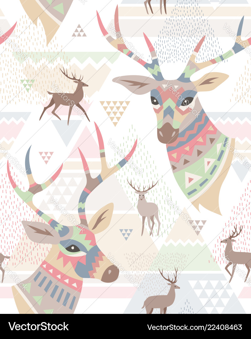 Boho Deer Pattern - Scandinavian Style Vector Image