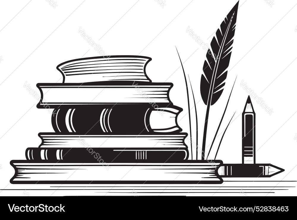Library lore emblematic quill and scroll icon Library lore emblematic quill and scroll icon Vector Image