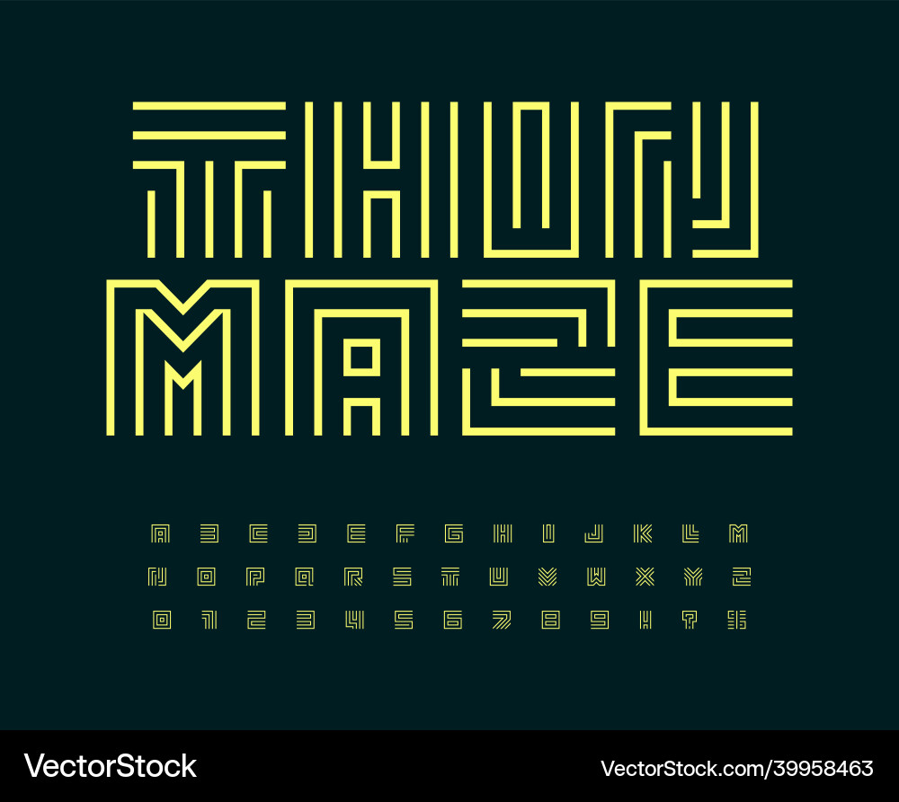 Linear Maze Font - Abstract Lines vector image