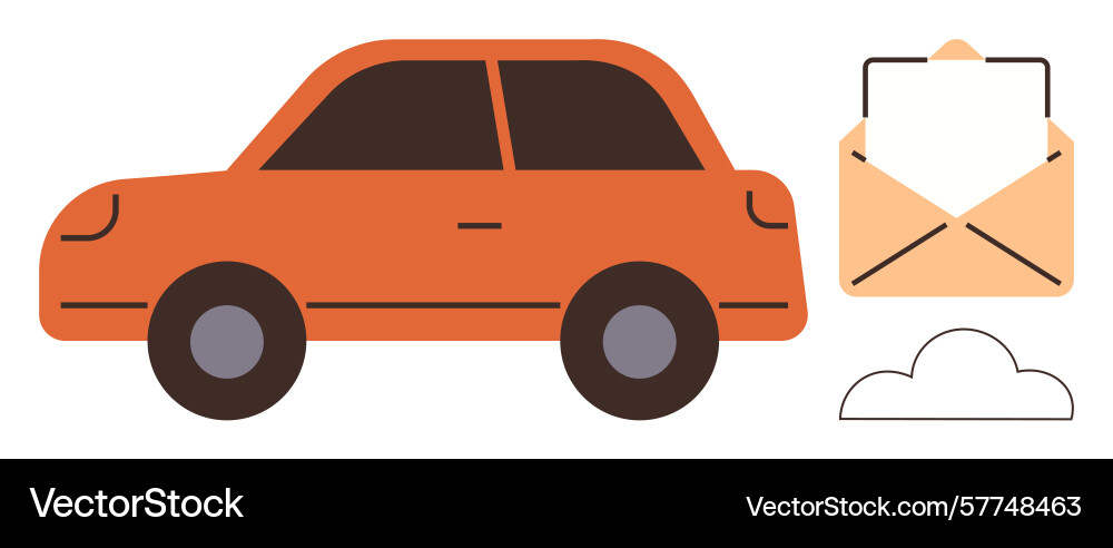 Orange car with an open envelope and a simple Vector Image