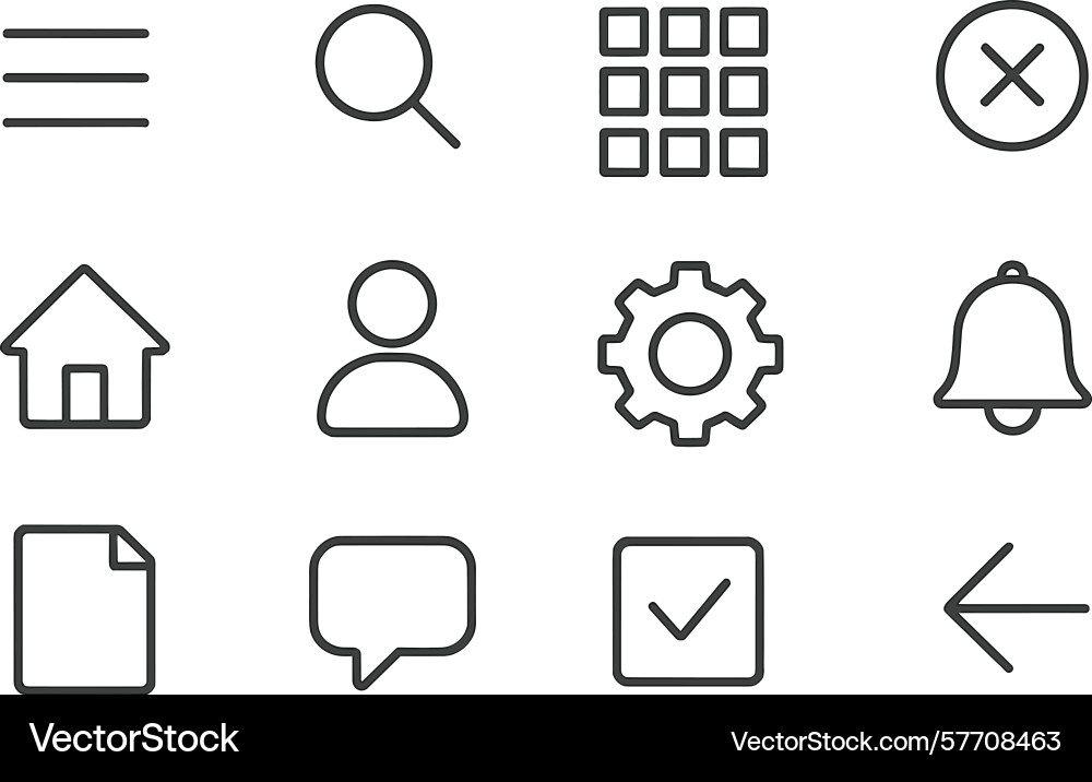 Simple line icons representing various interface Simple line icons representing various interface vector image