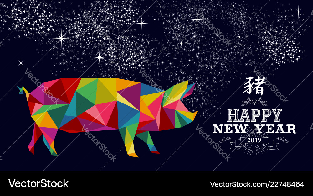 Chinese new year 2019 low poly colorful pig card Chinese new year 2019 low poly colorful pig card vector image