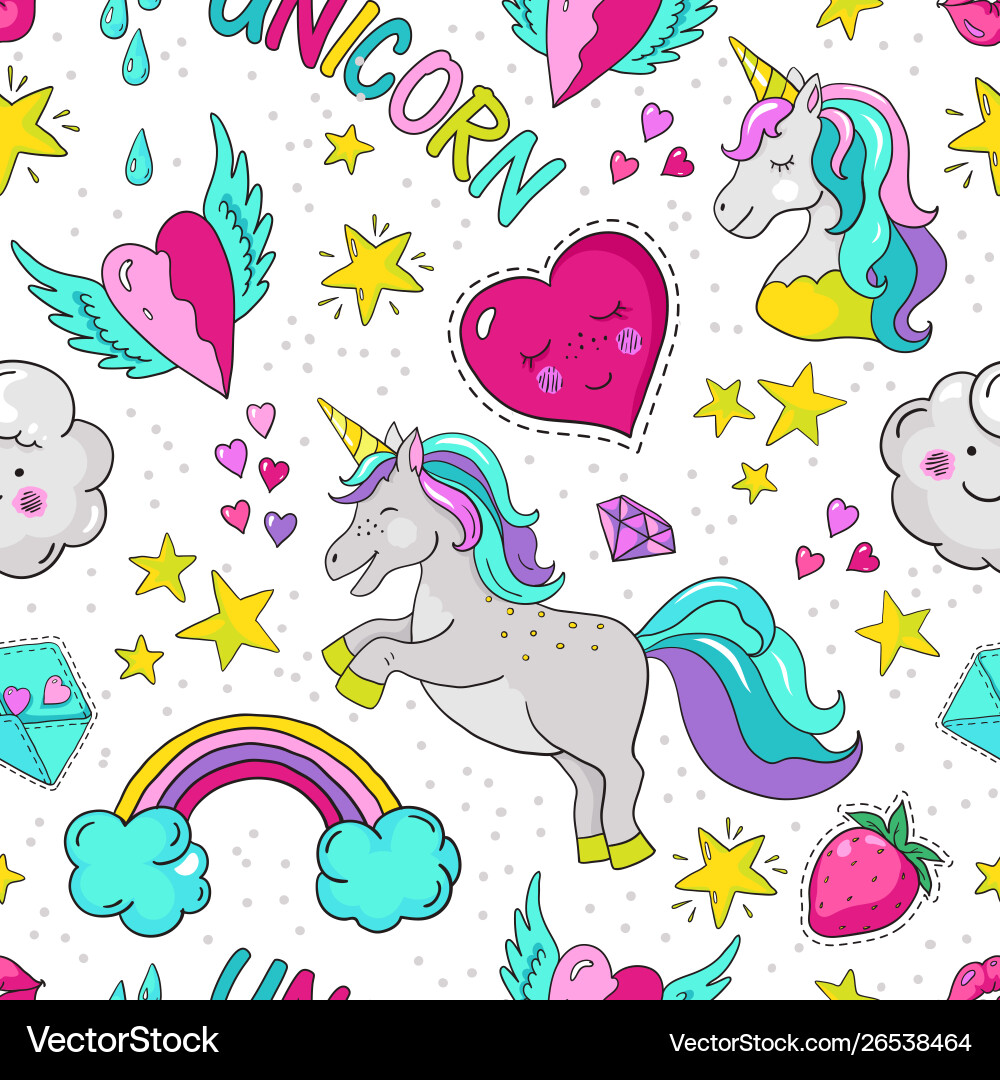 Cute Doodle Unicorn Pattern Royalty Free Vector Image