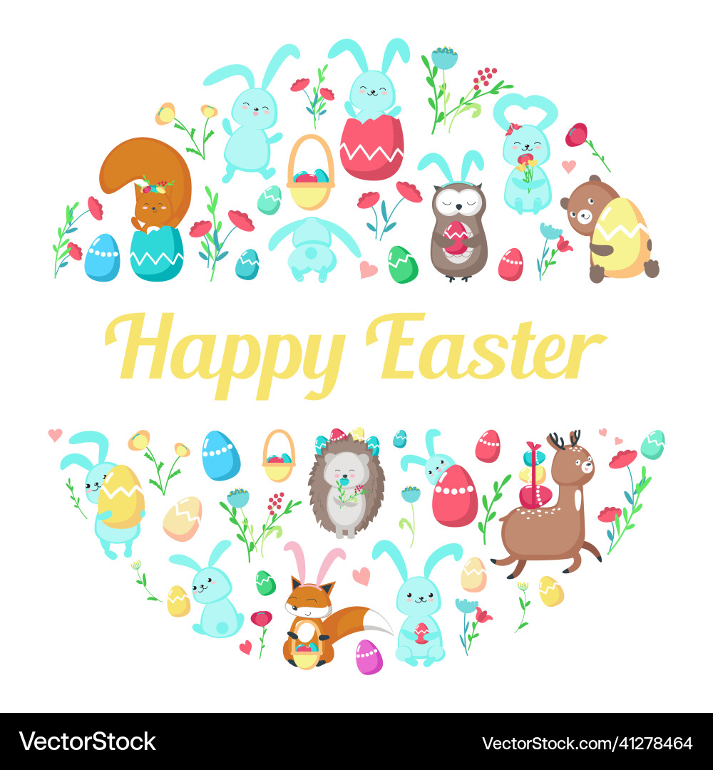 Cute Easter Animal Card Template vector image