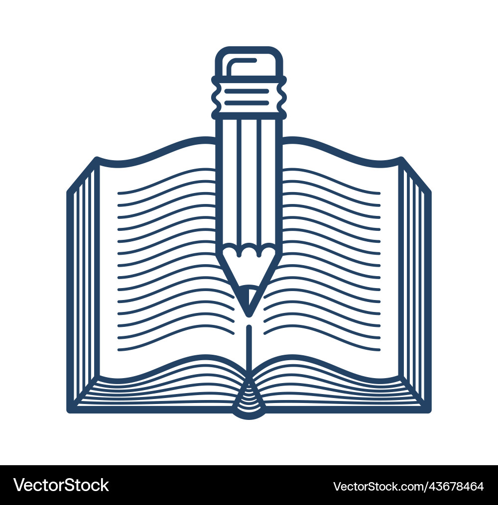 Open book with pencil linear icon education Open book with pencil linear icon education vector image