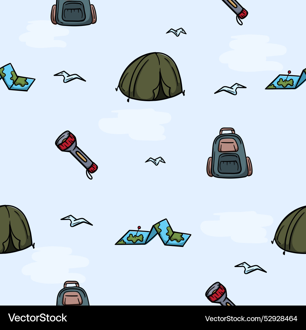 Seamless pattern with flashlight map backpack Seamless pattern with flashlight map backpack vector image