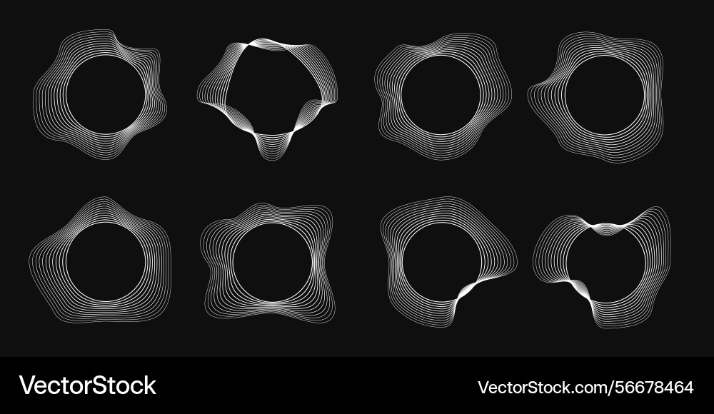 Set of round curved frames with dynamic wavy vector image