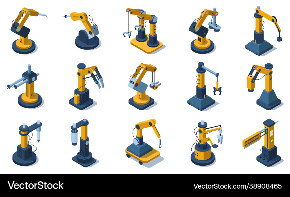 Automated Robotic Arms - Isometric Vector Image