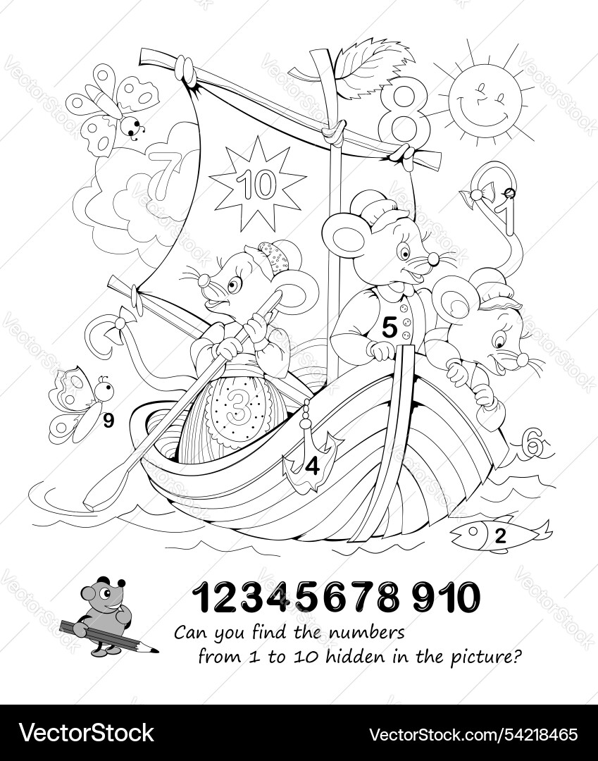 Can you find the numbers from 1 to 10 hidden Vector Image