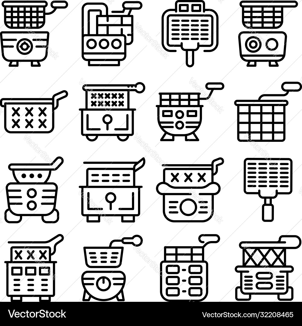 Deep fryer icons set outline style Deep fryer icons set outline style vector image
