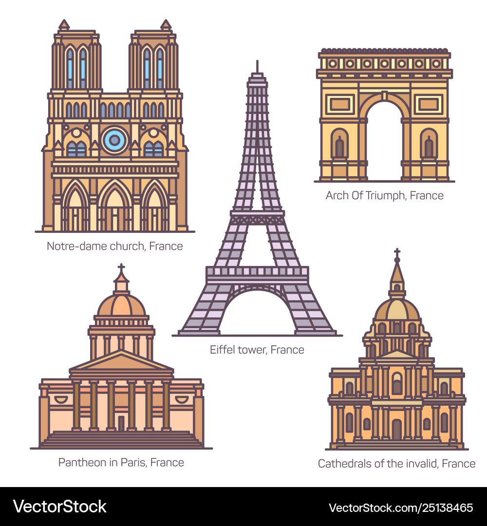 Famous landmarks france french sightseeing set vector image