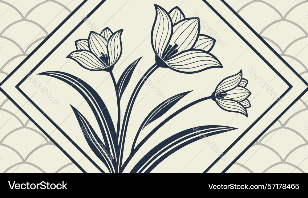 Minimalist lily branch geometric pattern design vector image