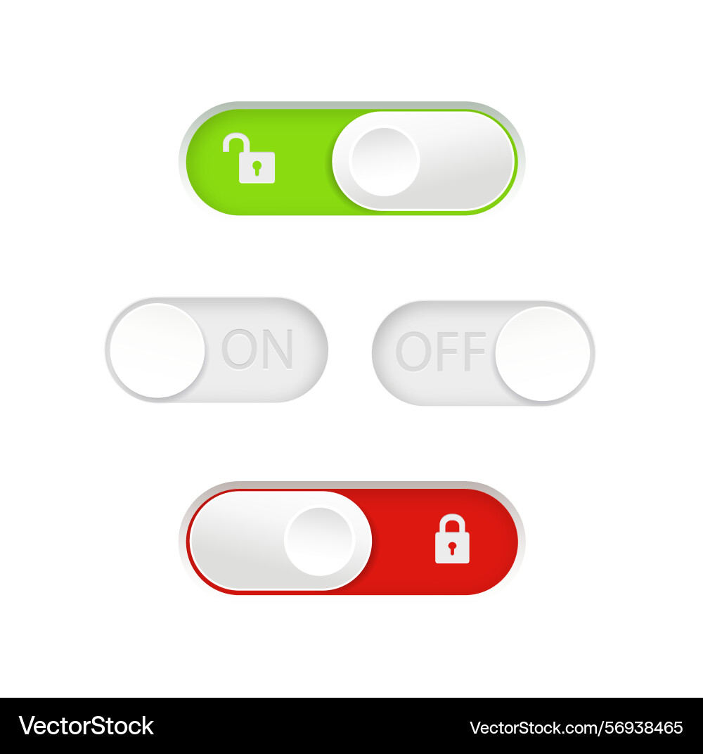 On and off toggle switch buttons material design vector image