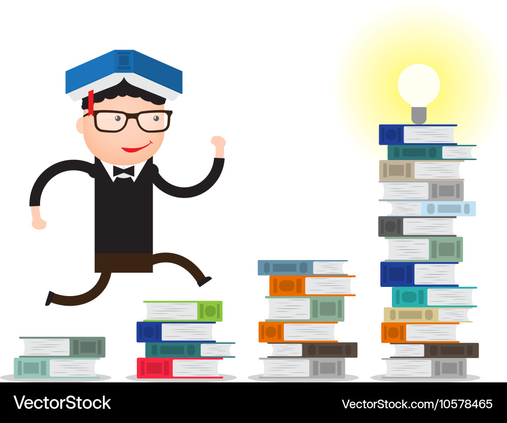 Student Climbing Bookshelf Vector Image