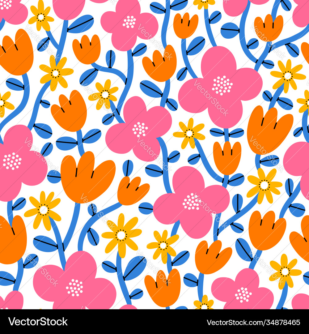 Super bright and colorful cartoon floral pattern Super bright and colorful cartoon floral pattern vector image
