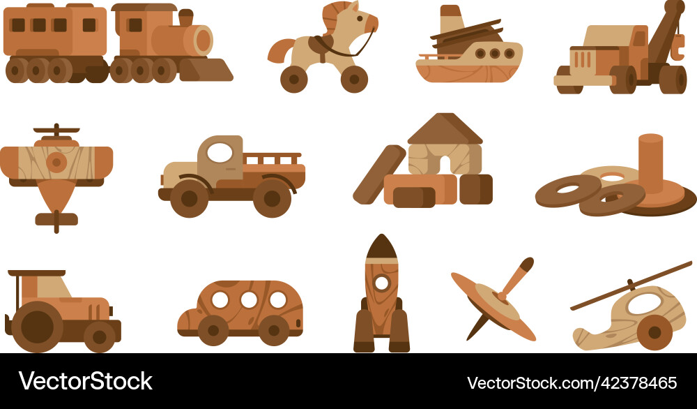 Wooden toys cartoon toy workshop wood train car Wooden toys cartoon toy workshop wood train car vector image