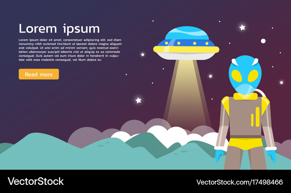 Alien with ufo exploring around planet vector image