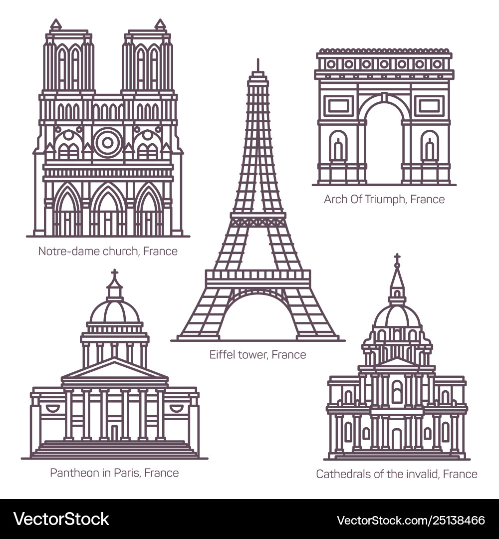 French Landmarks - Thin Line Art – Royalty-Free Vector | VectorStock, image size:1000x1080