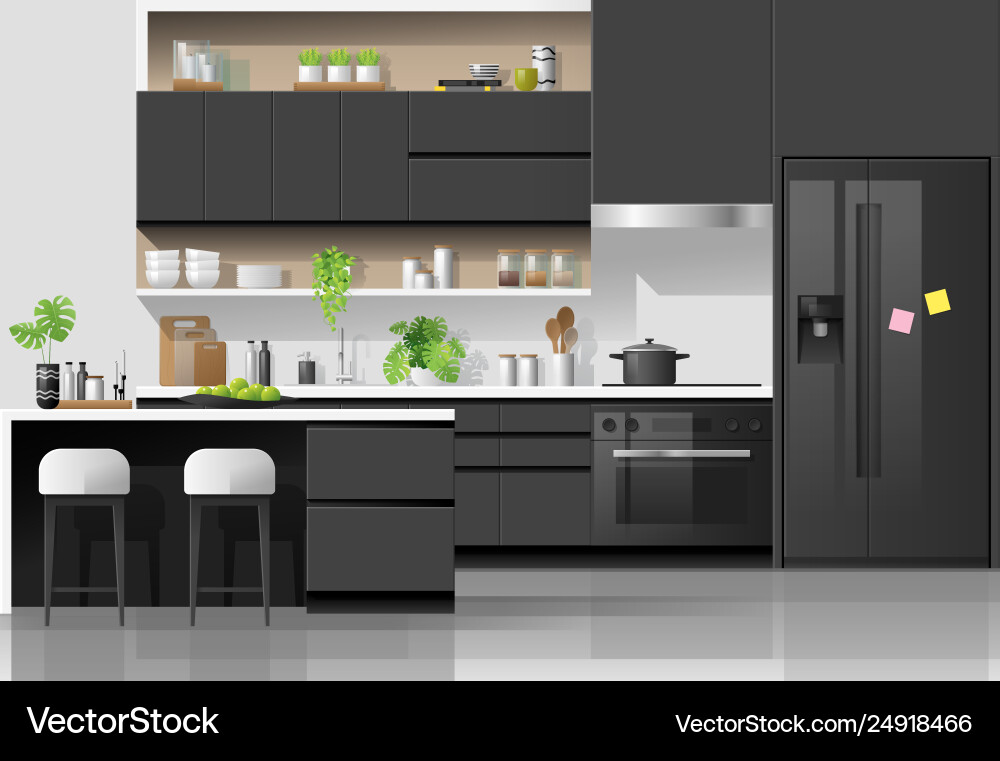 Moderne schwarze und weiße Küche Hintergrund Moderne schwarze und weiße Küche Hintergrund Vektorbild