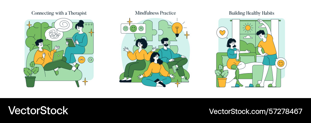 Connecting with a therapist practicing Connecting with a therapist practicing Vector Image