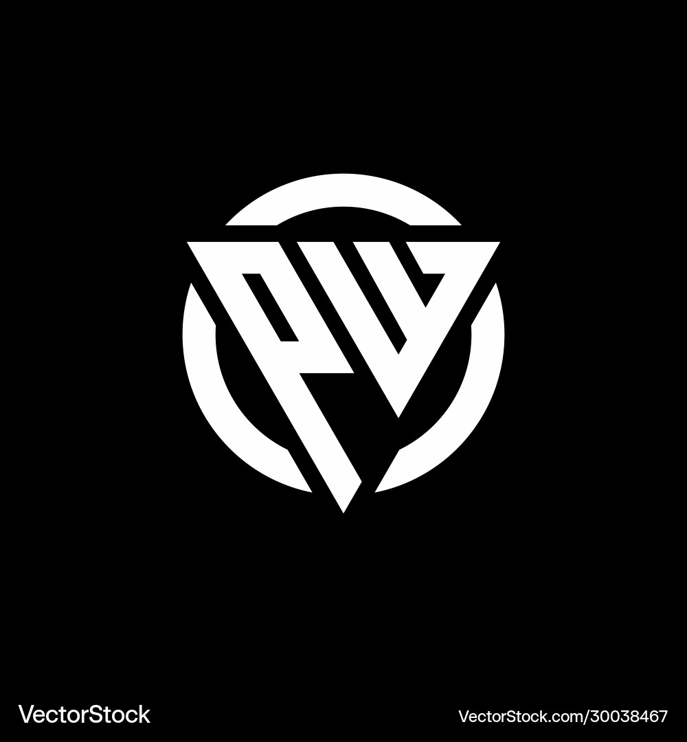 Pw logo with triangle shape and circle rounded vector image