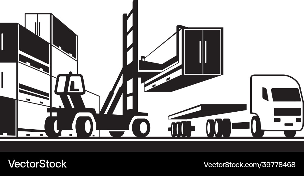 Forklift loading tractor truck with container Forklift loading tractor truck with container vector image