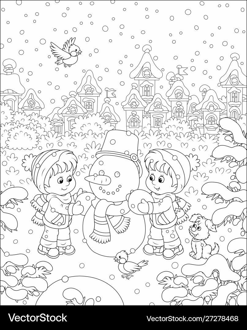Kleine Kinder machen einen lustigen Schneemann Kleine Kinder machen einen lustigen Schneemann vektorbild