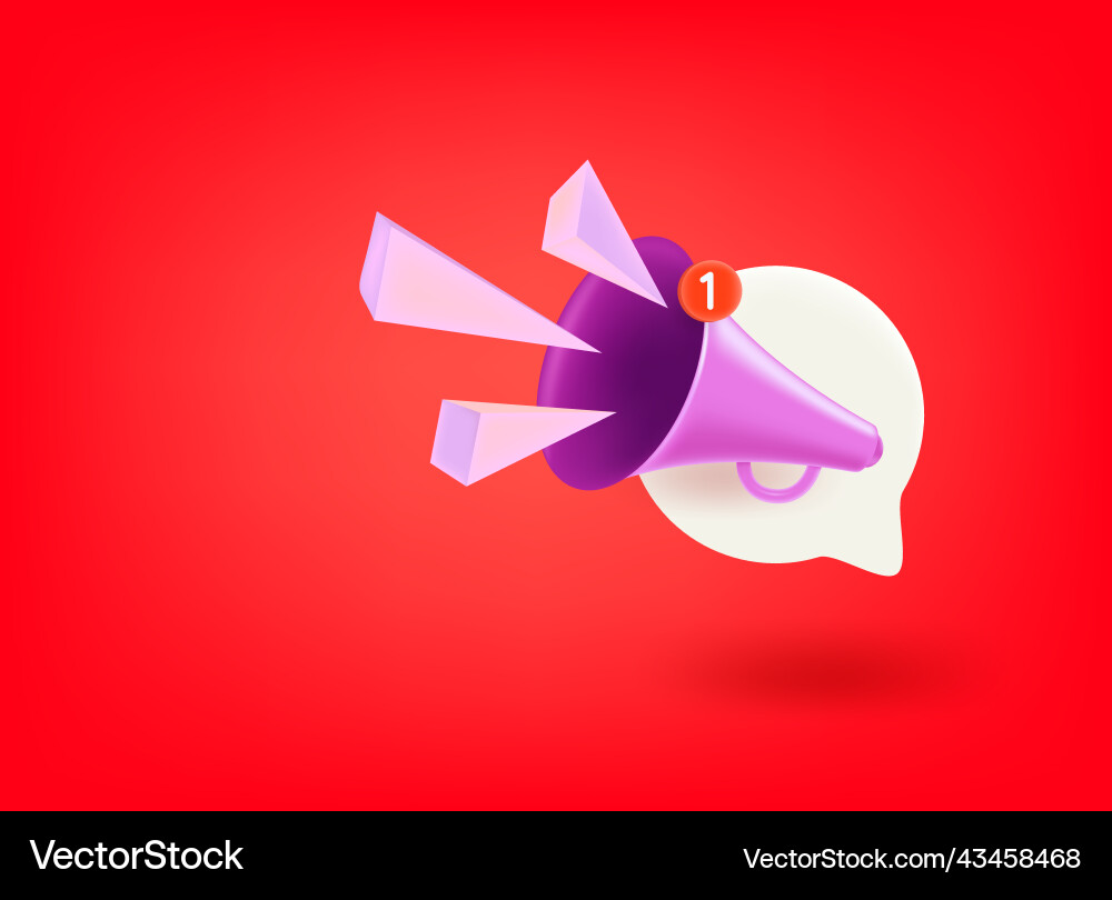 Loudspeaker with new message icon 3d vector image