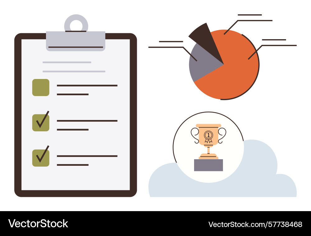 Task list pie chart and trophy representing vector image