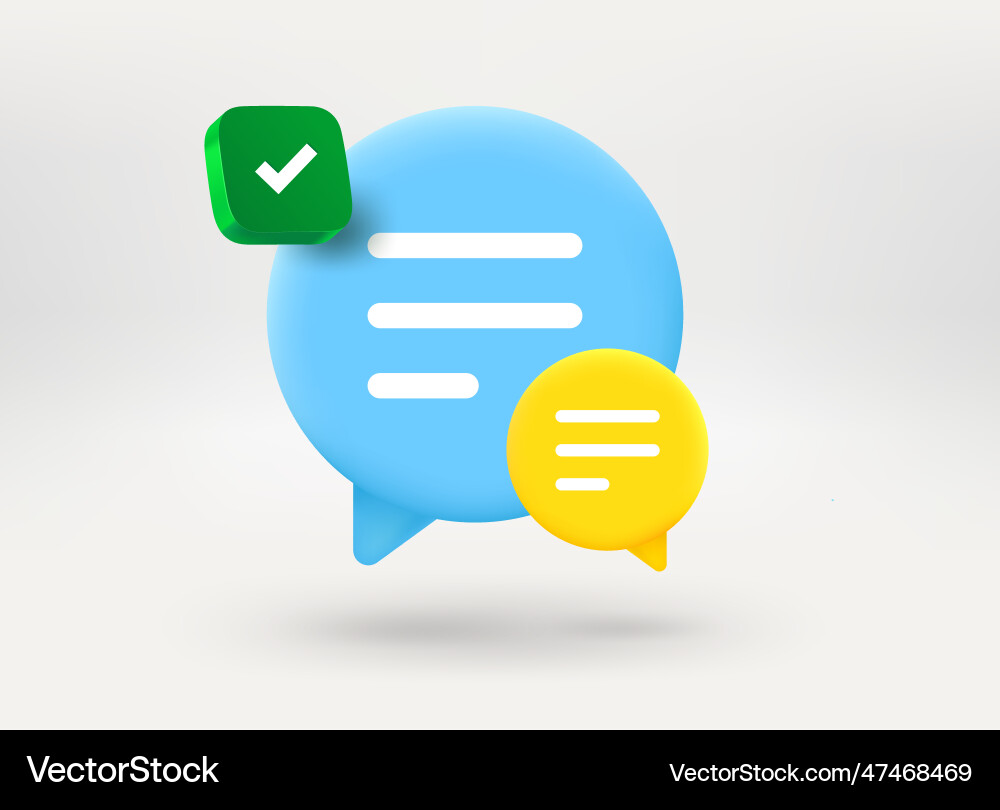 Chatting clouds with checkmark icon 3d vector image