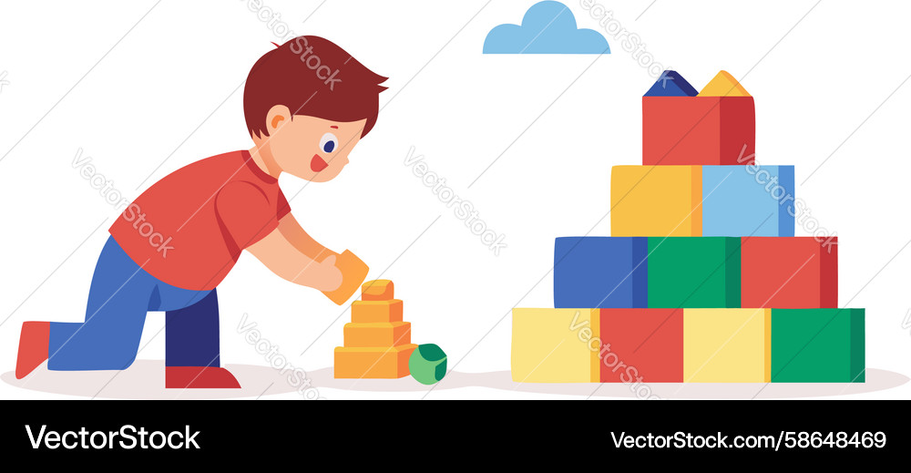 Child Playing with Blocks Vector Image