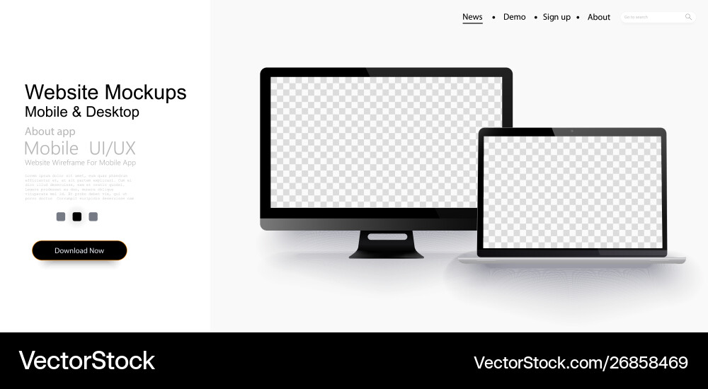 Mock up realistic laptop and computer monitor vector image