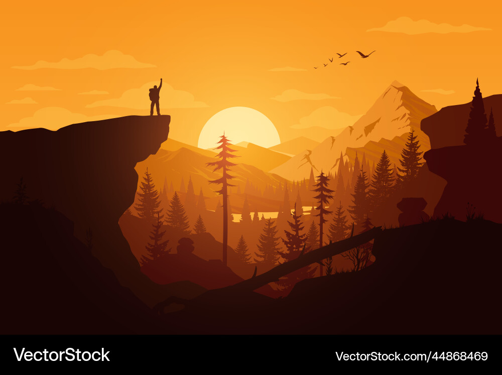 Mountain Sunset Landscape Royalty Free Vector Image