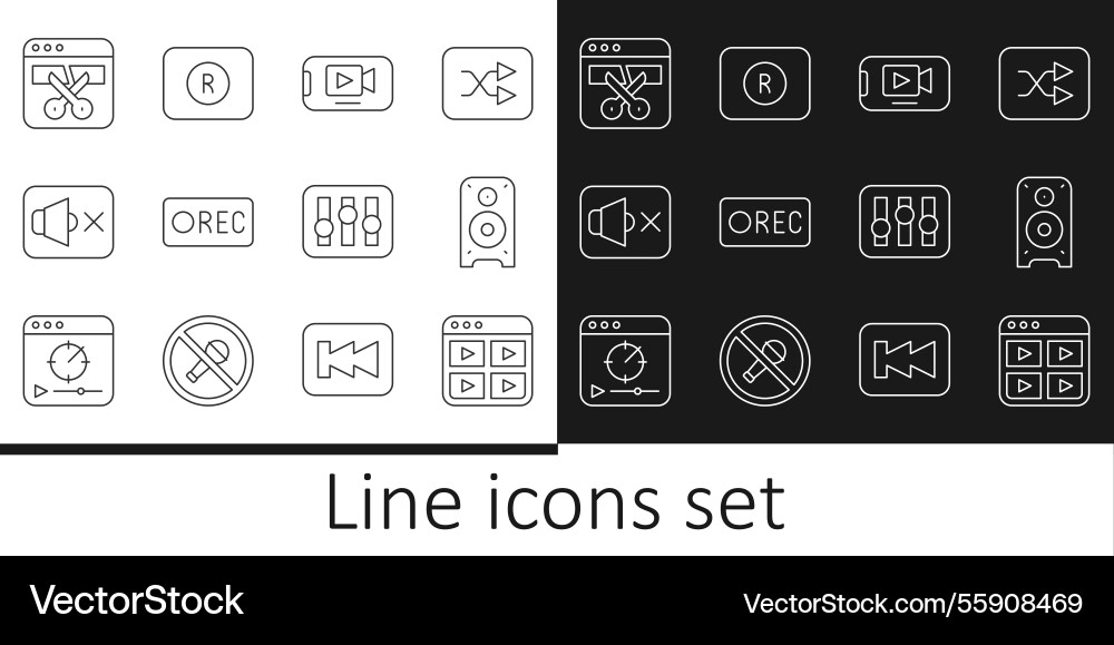Set line music playlist stereo speaker online Set line music playlist stereo speaker online vector image