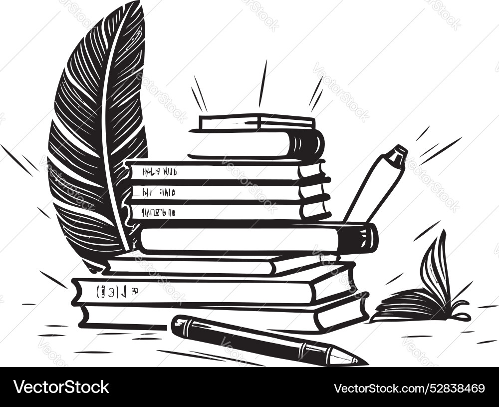 Tome and texture symbolic quill scroll emblem Vector Image