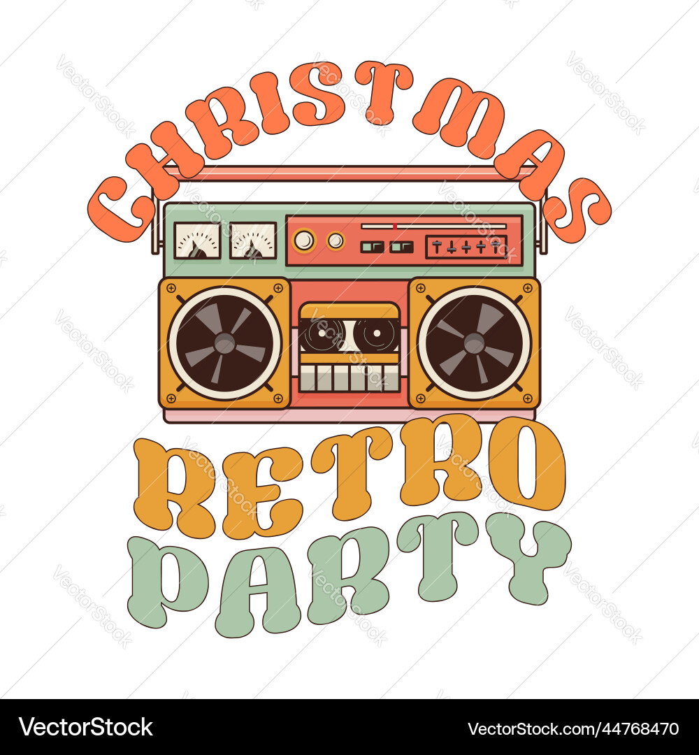 Groovy christmas print with tape recorder vector image