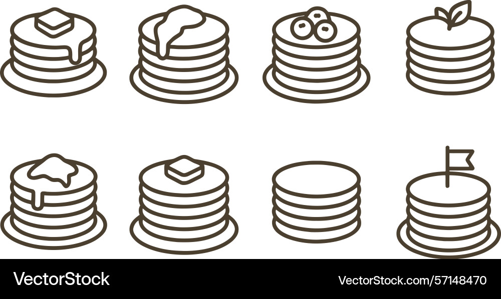 Line icons of various pancake stacks with toppings vector image