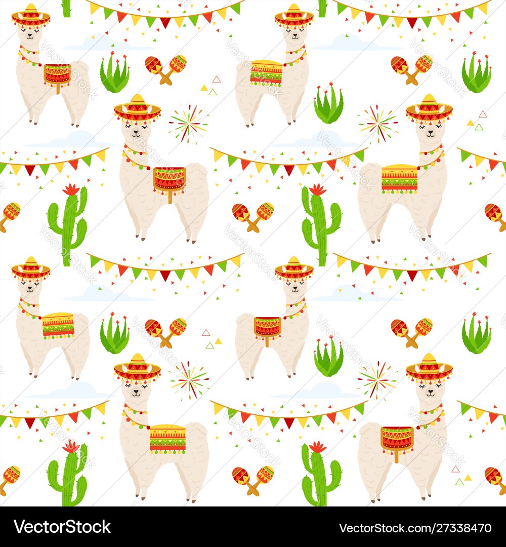 Llama alpaca cactus maracas Llama alpaca cactus maracas Vector Image