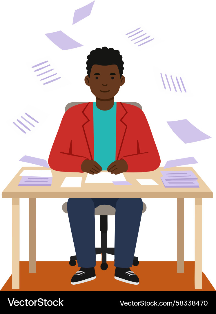 Man Sorting Papers at Desk Vector Image