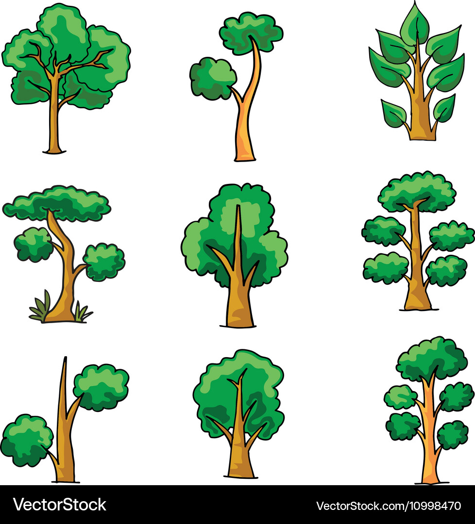 Tree set on doodles Vector Image
