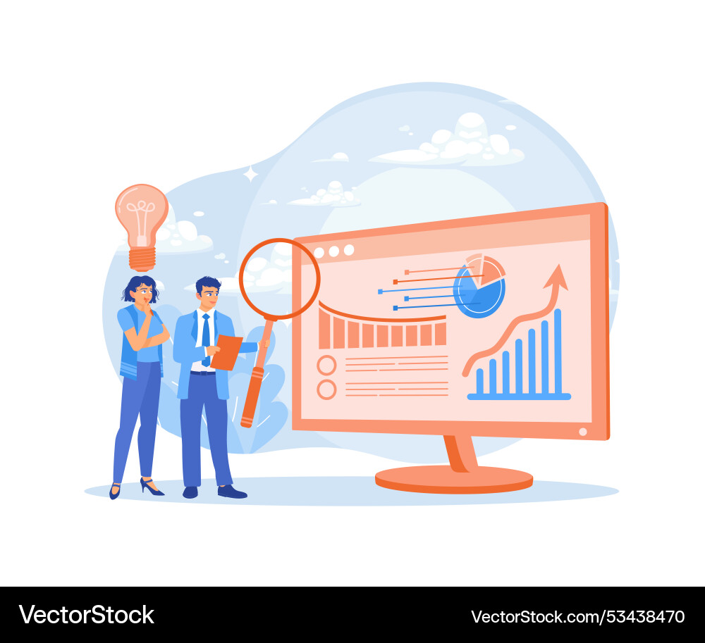 Two businessmen are analyzing graph data develop Two businessmen are analyzing graph data develop vector image