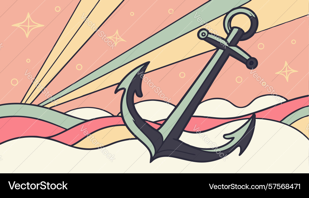 Anchor in burst of rays and waves dynamic vector image