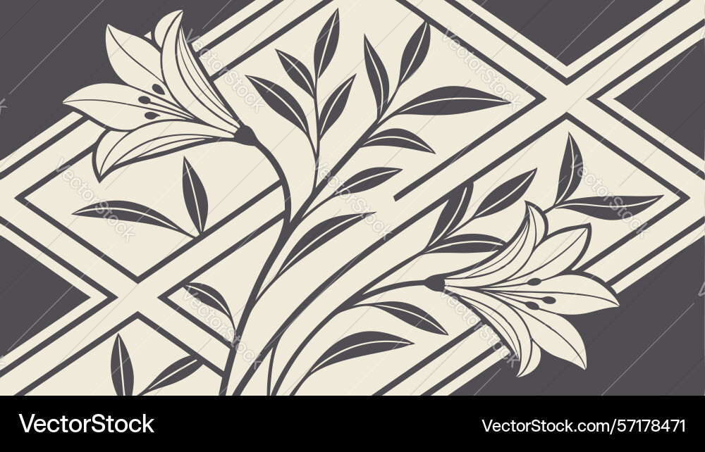 Art deco lily pattern diagonal grid design Vector Image