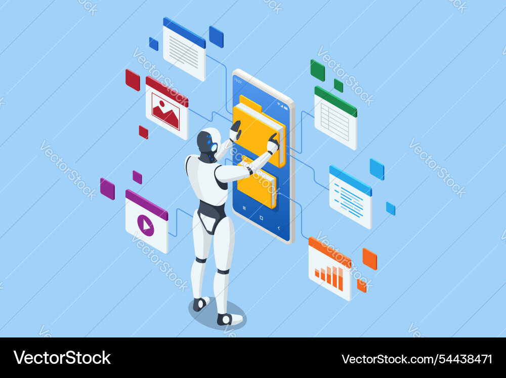 Isometric ai artificial intelligence a robot Isometric ai artificial intelligence a robot vector image