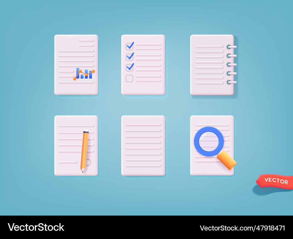 Realistic documents icon work documentation files vector image