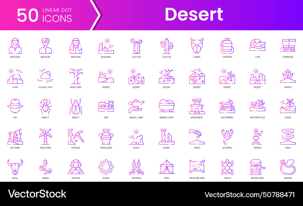 Set of desert icons gradient style icon bundle Set of desert icons gradient style icon bundle vector image