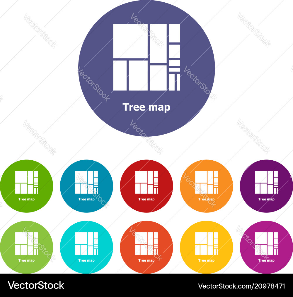 Tree map icons set color Tree map icons set color Vector Image
